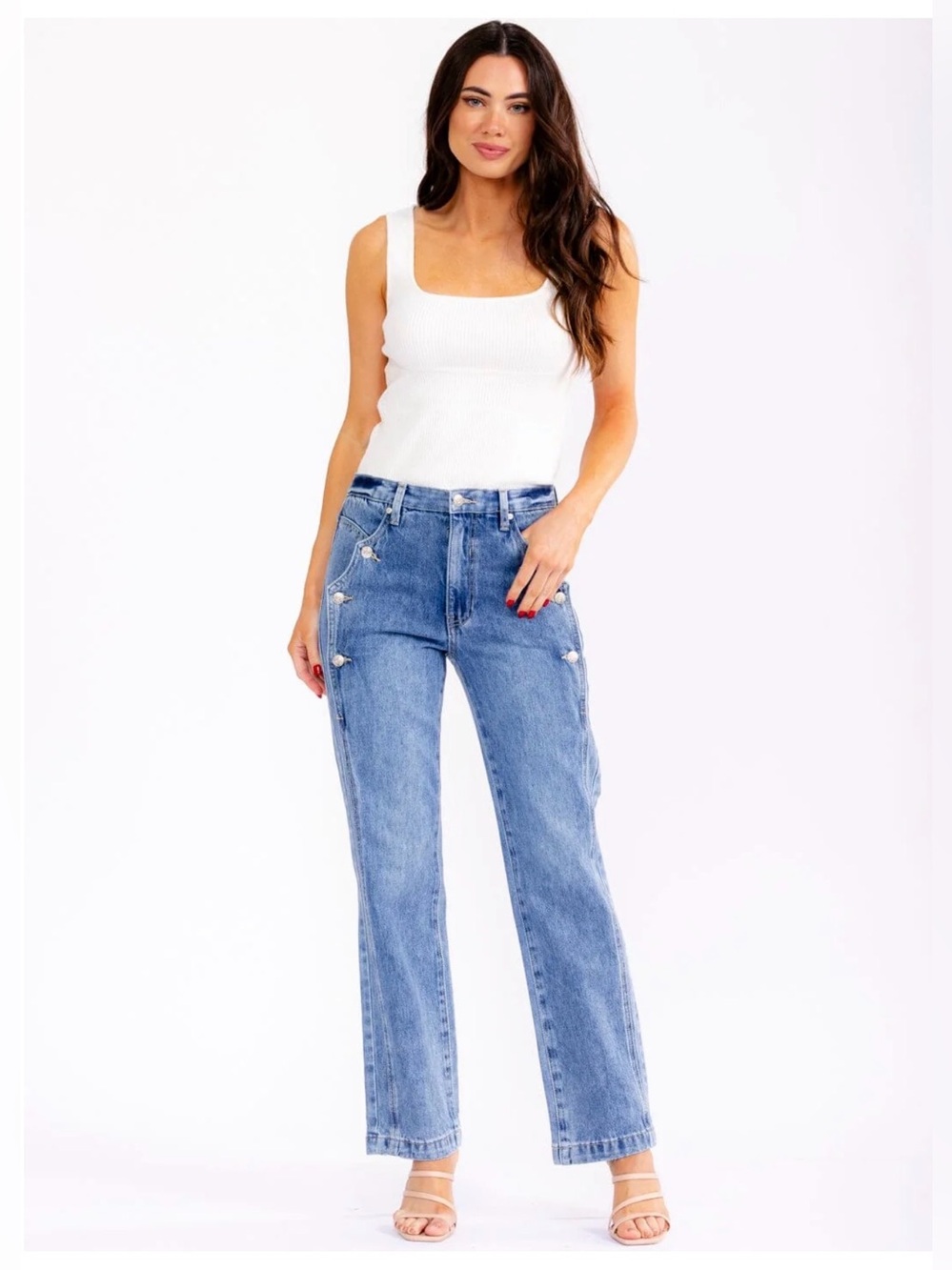 High-Rise Straight Leg Jeans in Light Blue
